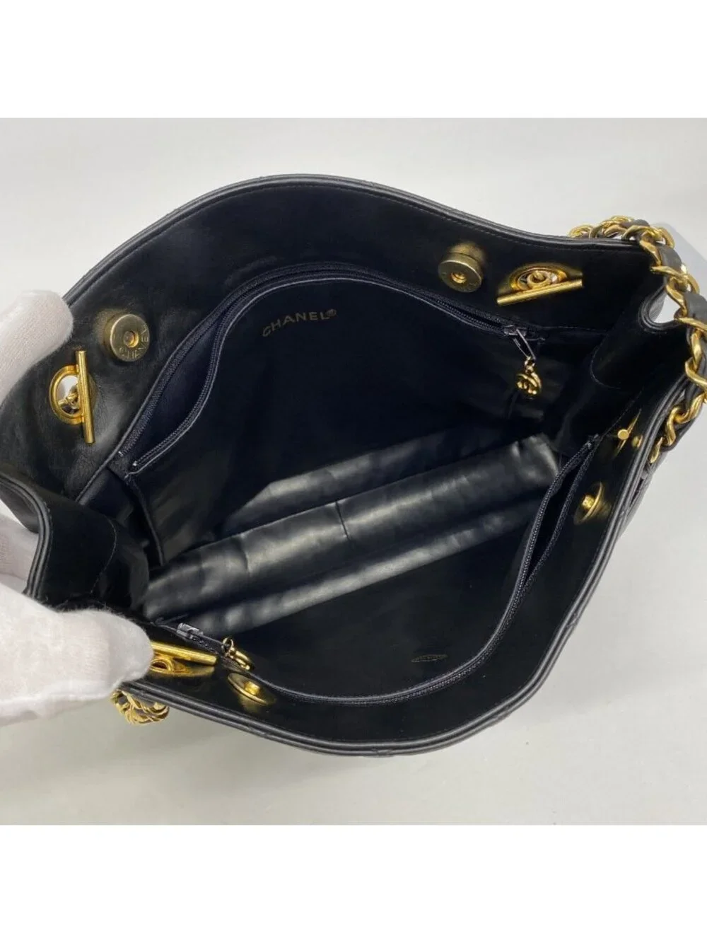 Chanel Chain Tote Quilted Lambskin Black Gold